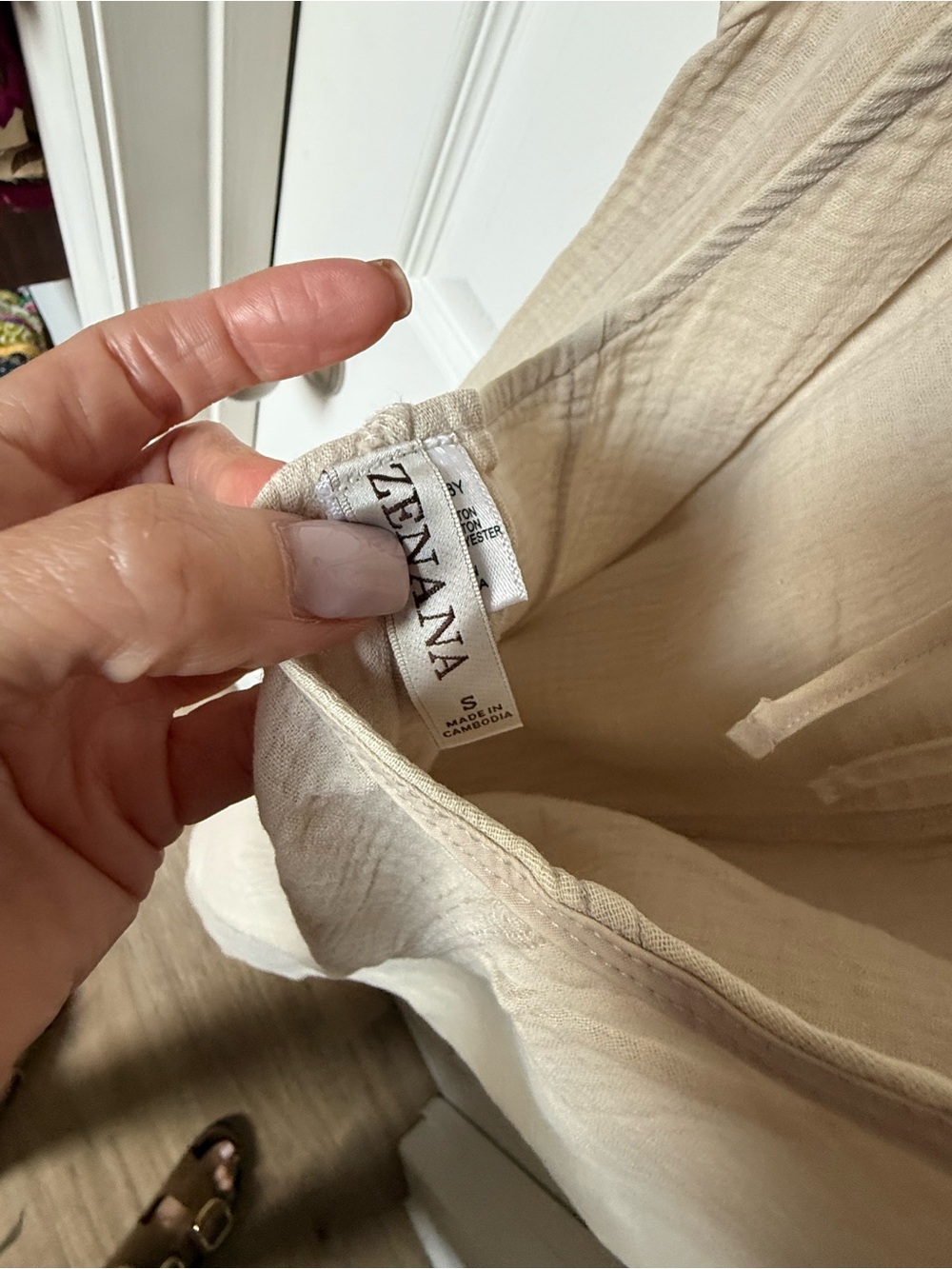 NWOT Zenana Outfitters Beige Gauze Tie-Back Wide-Leg Jumpsuit - Picture 6 of 6